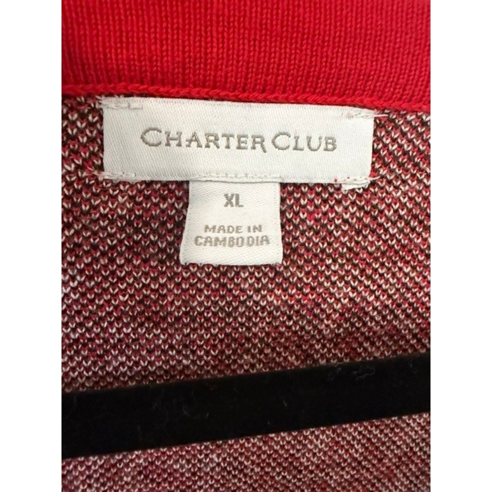 Charter Club Womens XL Red Houndstooth Pearl Embellished V-Neck Sweater Top - Picture 3 of 6